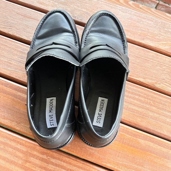 Steve Madden Lotto Black Lug Sole Chunky Loafers Platform Shoes Size‎ 8 - Picture 6 of 12